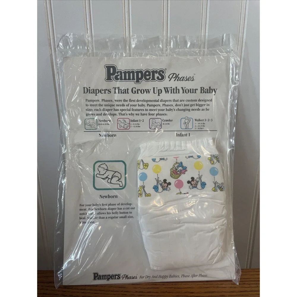Vintage Pampers Diaper Pamper Phases Newborn Mickey Diaper